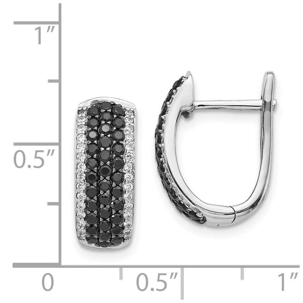 14k White Gold Black & White Diamond Hinged Hoop Earrings