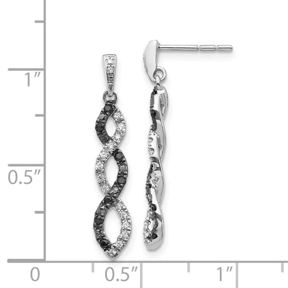 14K White Gold Black & White Diamond Twisted Post Earrings