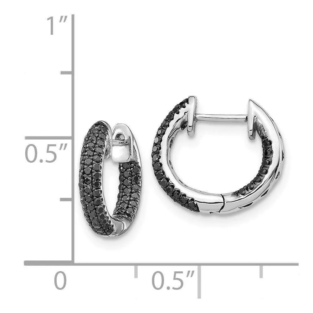 14k White Gold Black Diamond Hinged Hoop Earrings