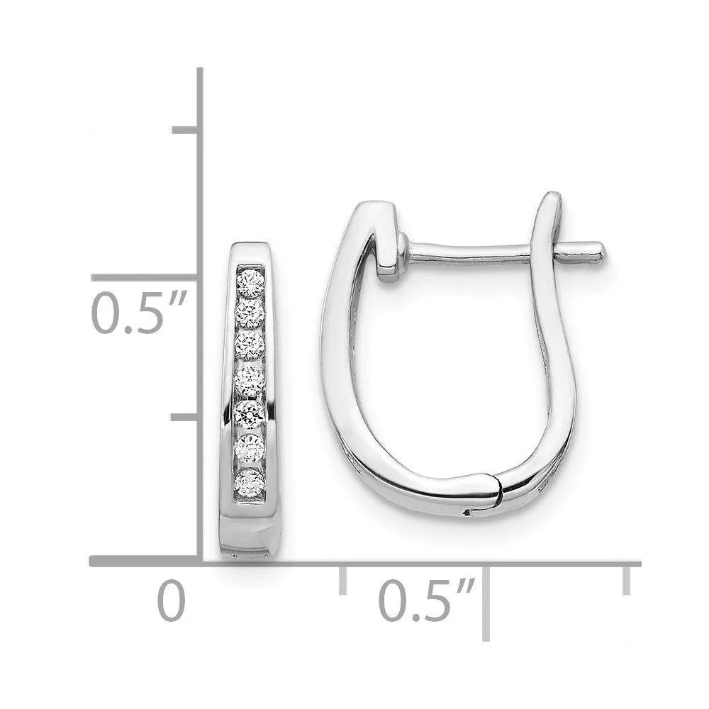 14K White Gold Diamond 3mm Hinged Hoop Earrings