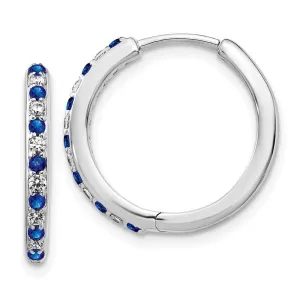 14k White Gold Diamond & Sapphire Hinged Hoop Earrings