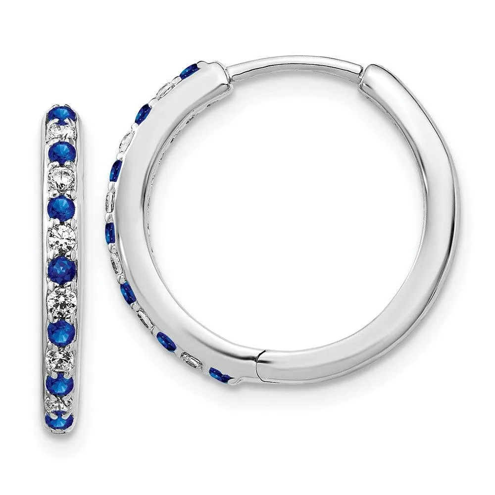 14k White Gold Diamond & Sapphire Hinged Hoop Earrings