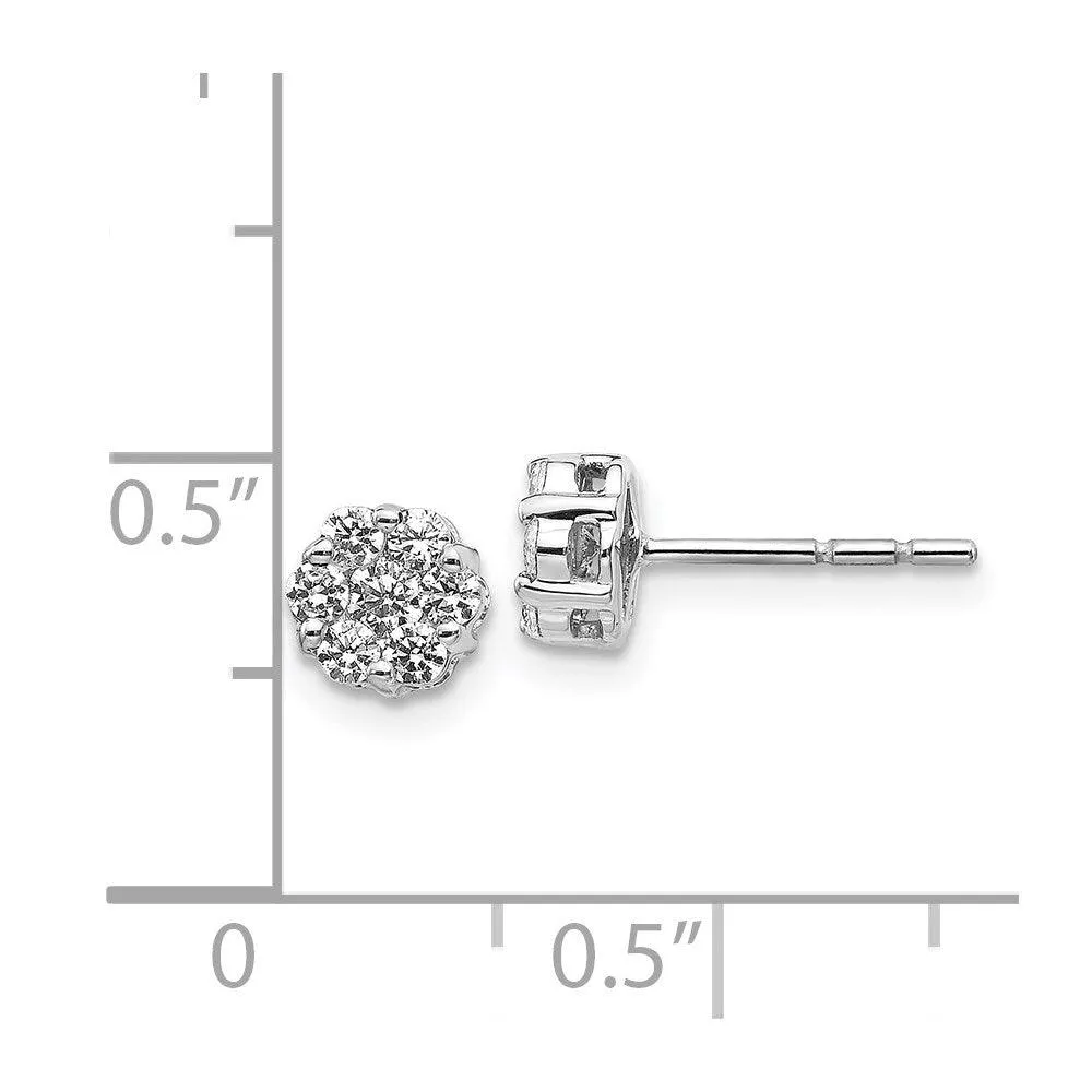 14k White Gold Diamond Cluster Earrings