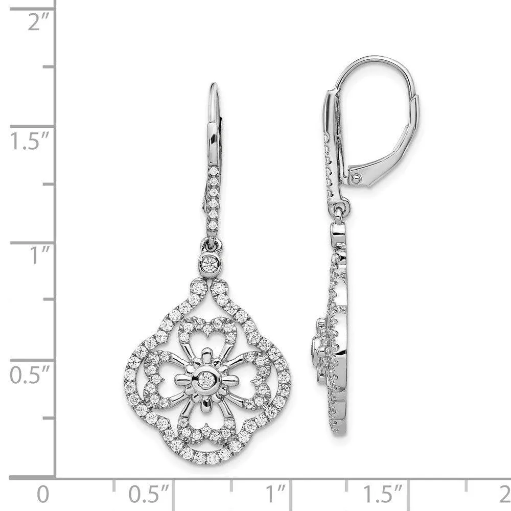 14k White Gold Diamond Fancy Leverback Earrings