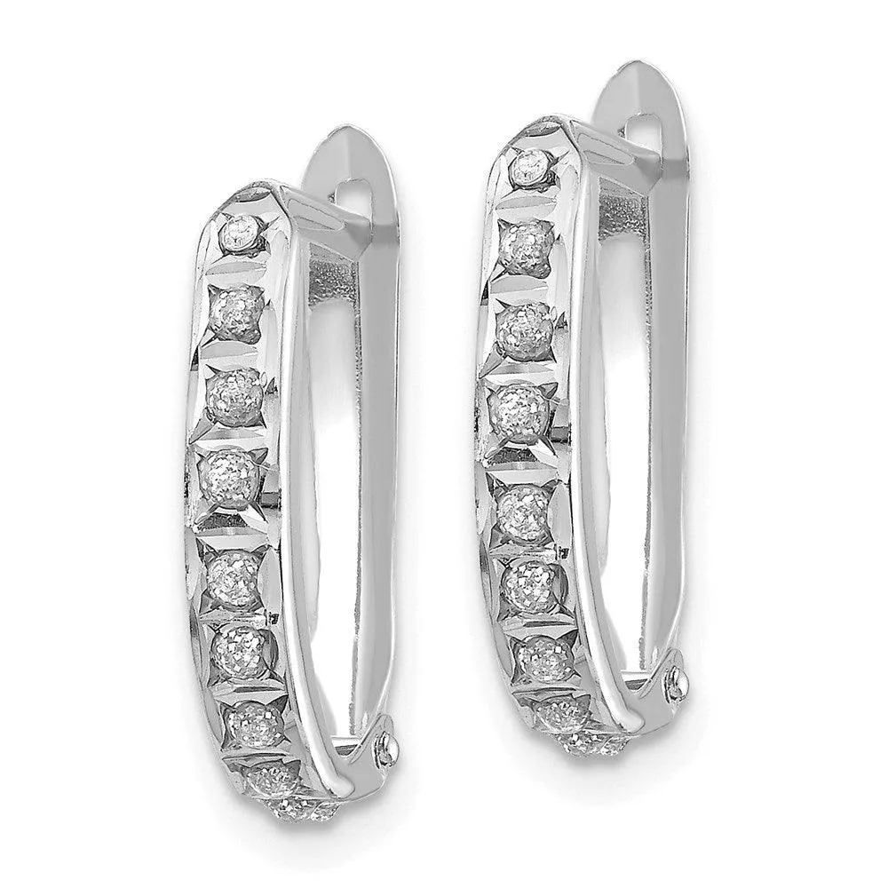 14k White Gold Diamond Fascination Leverback Hoop Earrings