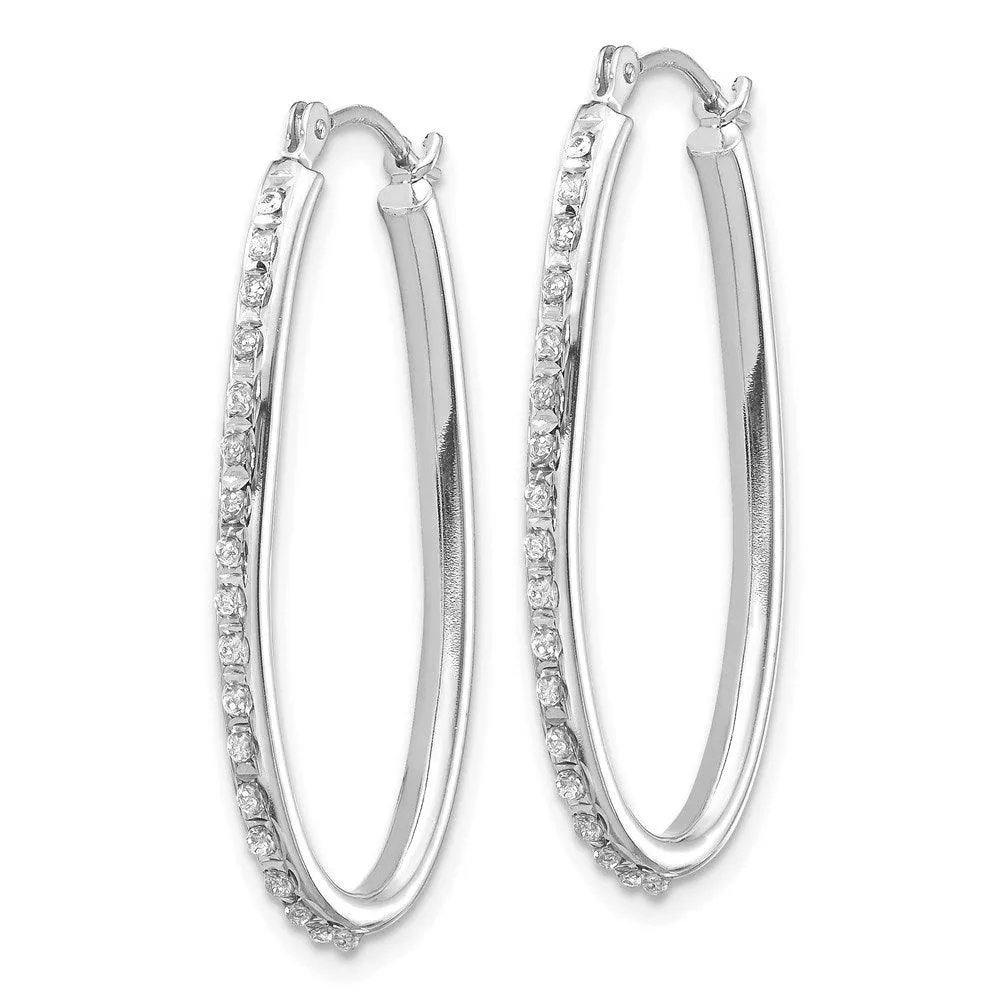 14k White Gold Diamond Fascination Oval Hinged Hoop Earrings