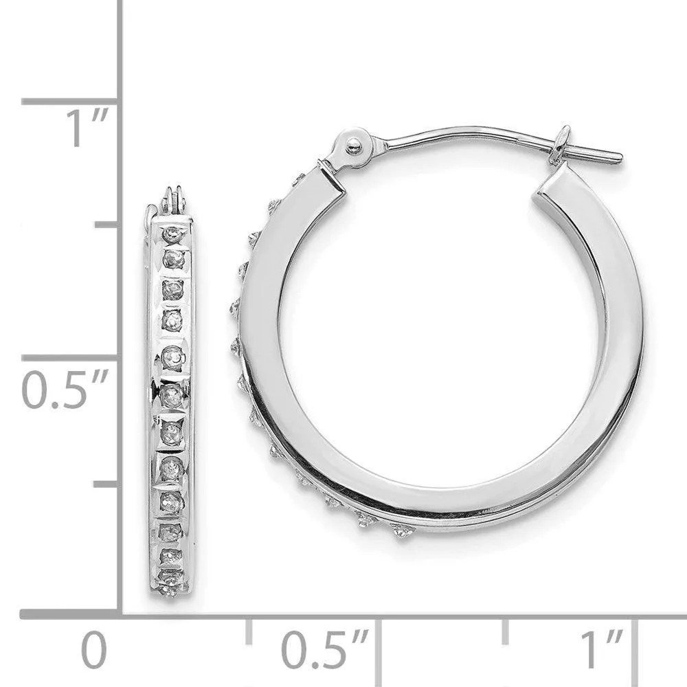 14k White Gold Diamond Fascination Round Hinged Hoop Earrings