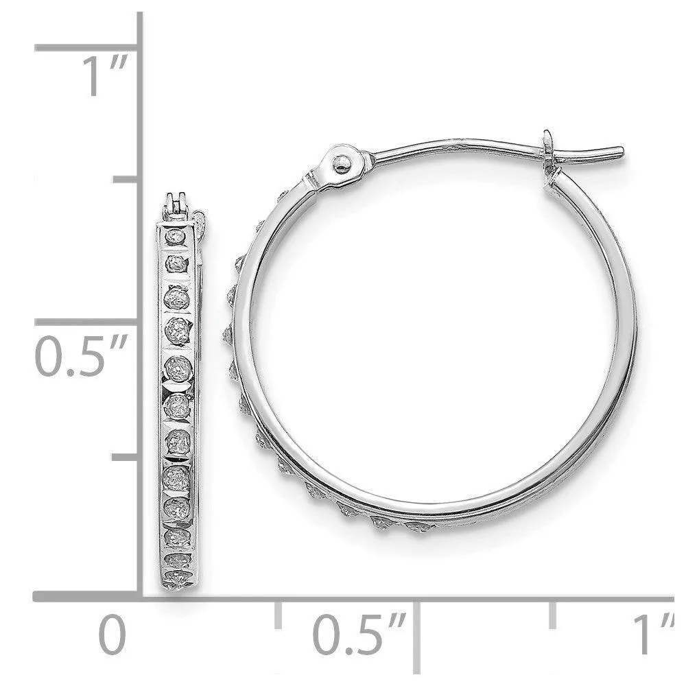 14k White Gold Diamond Fascination Round Hinged Hoop Earrings