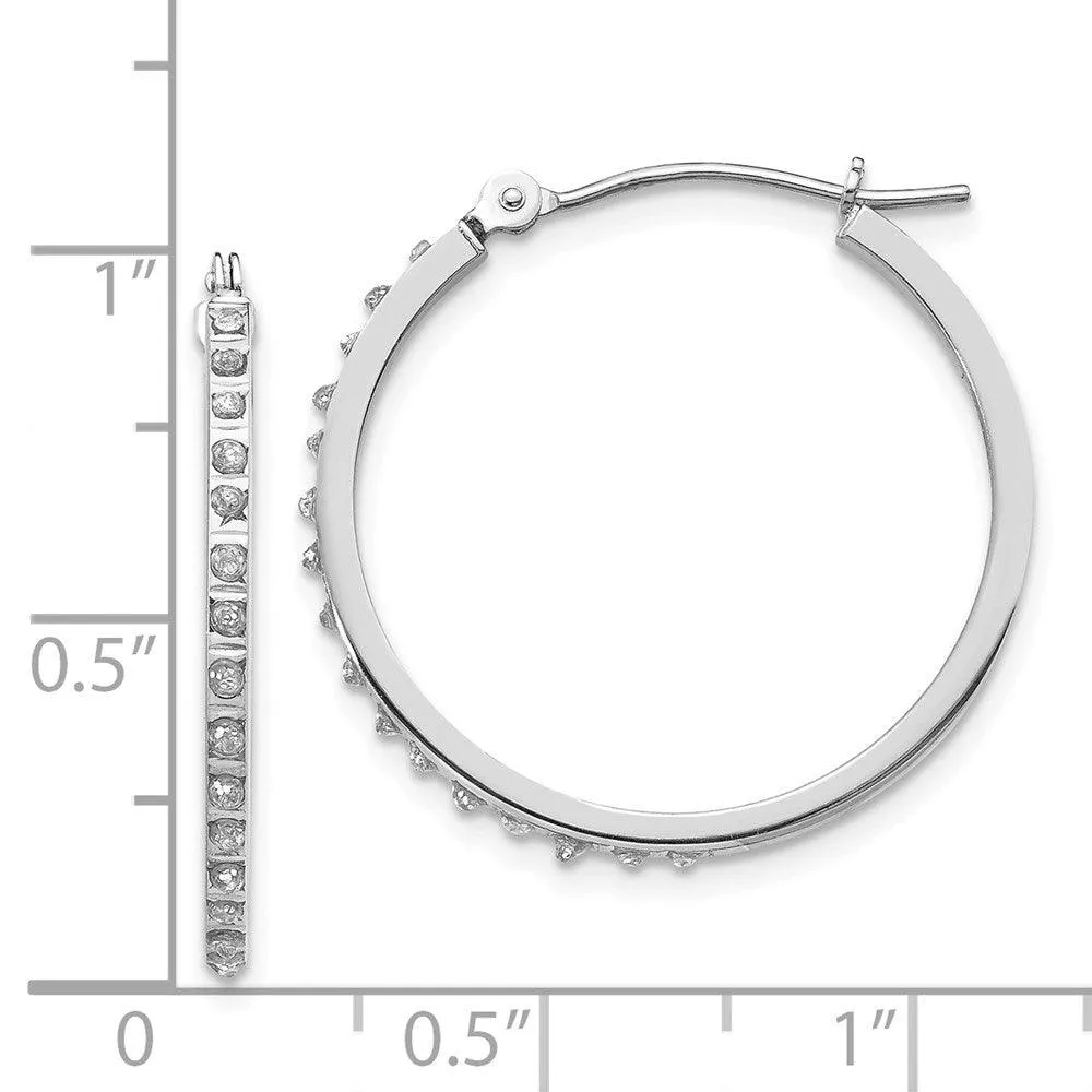 14k White Gold Diamond Fascination Round Hinged Hoop Earrings