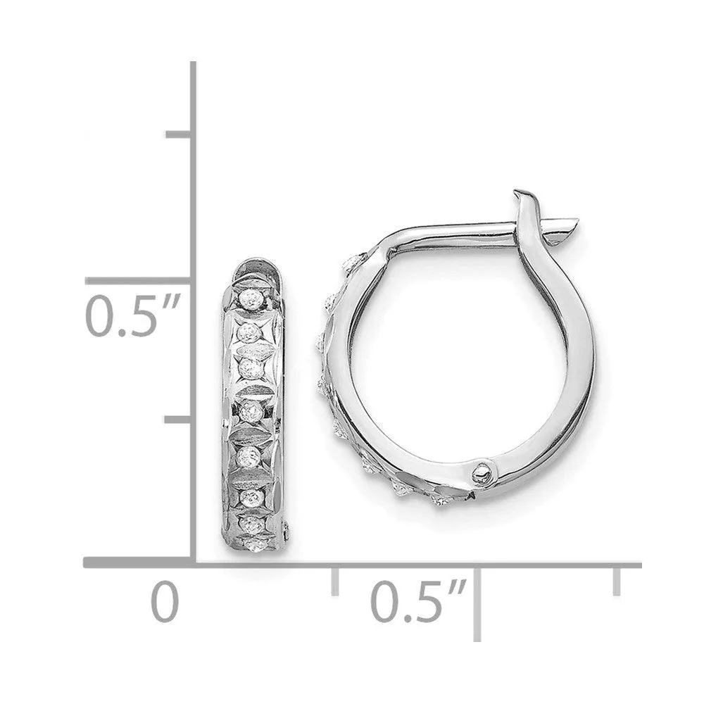 14k White Gold Diamond Fascination Round Hinged Hoop Earrings