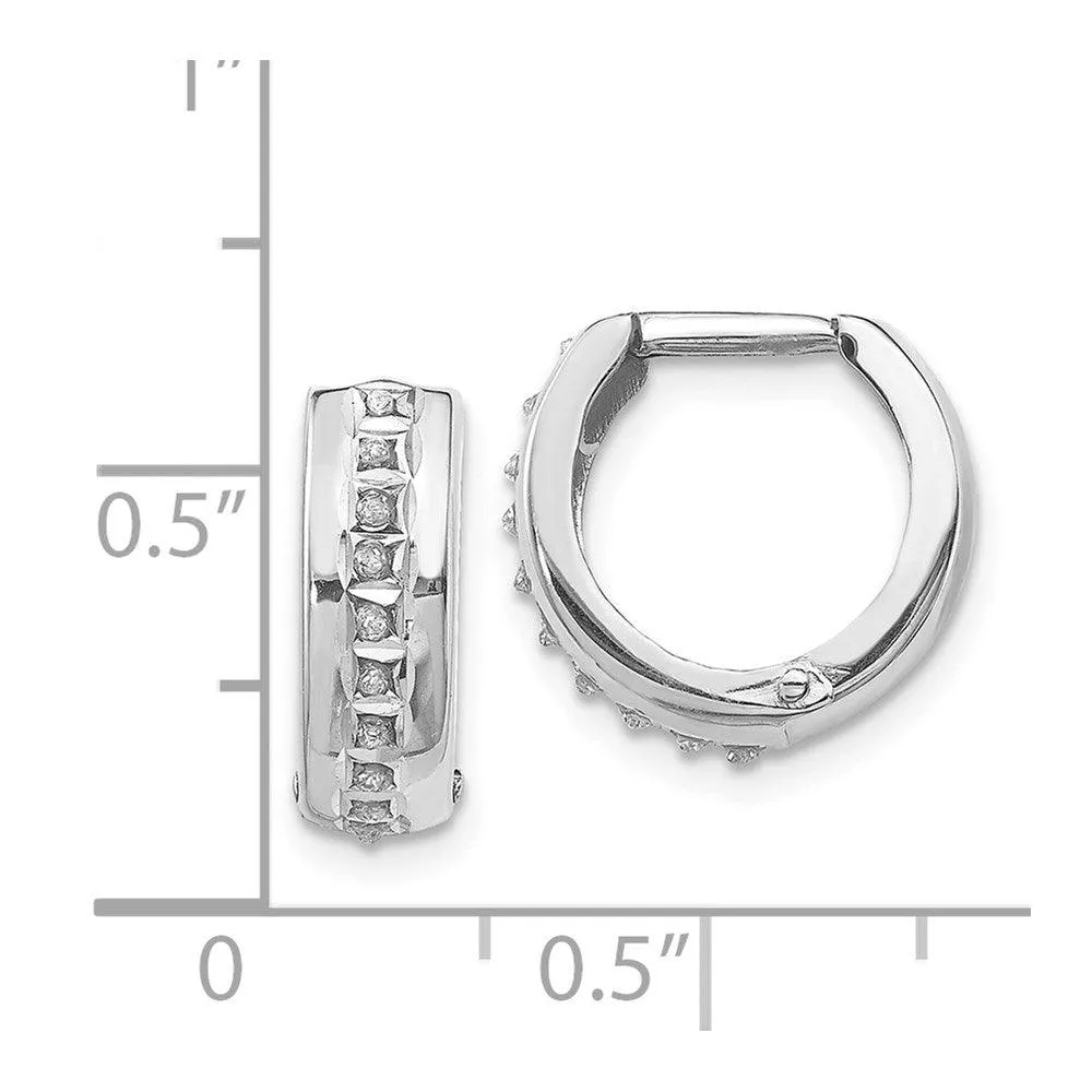 14k White Gold Diamond Fascination Round Huggy Hoop Earrings