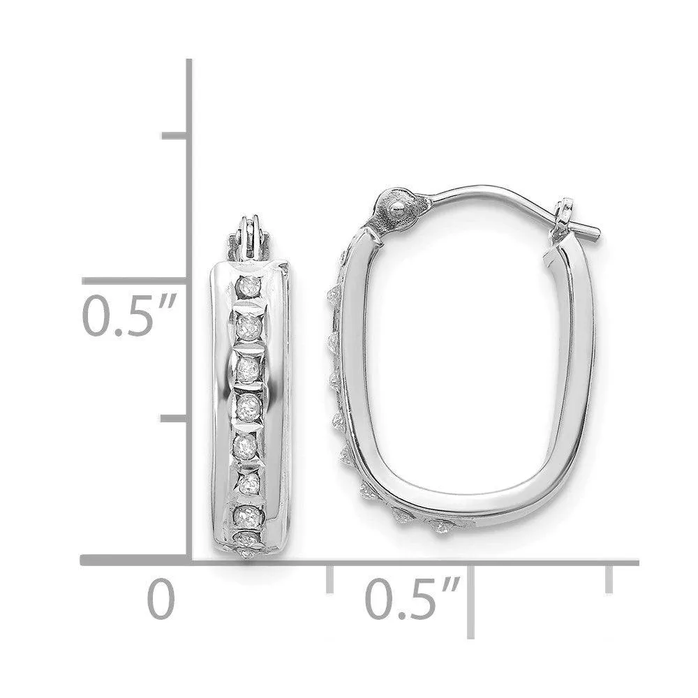 14k White Gold Diamond Fascination Squared Hinged Hoop Earrings