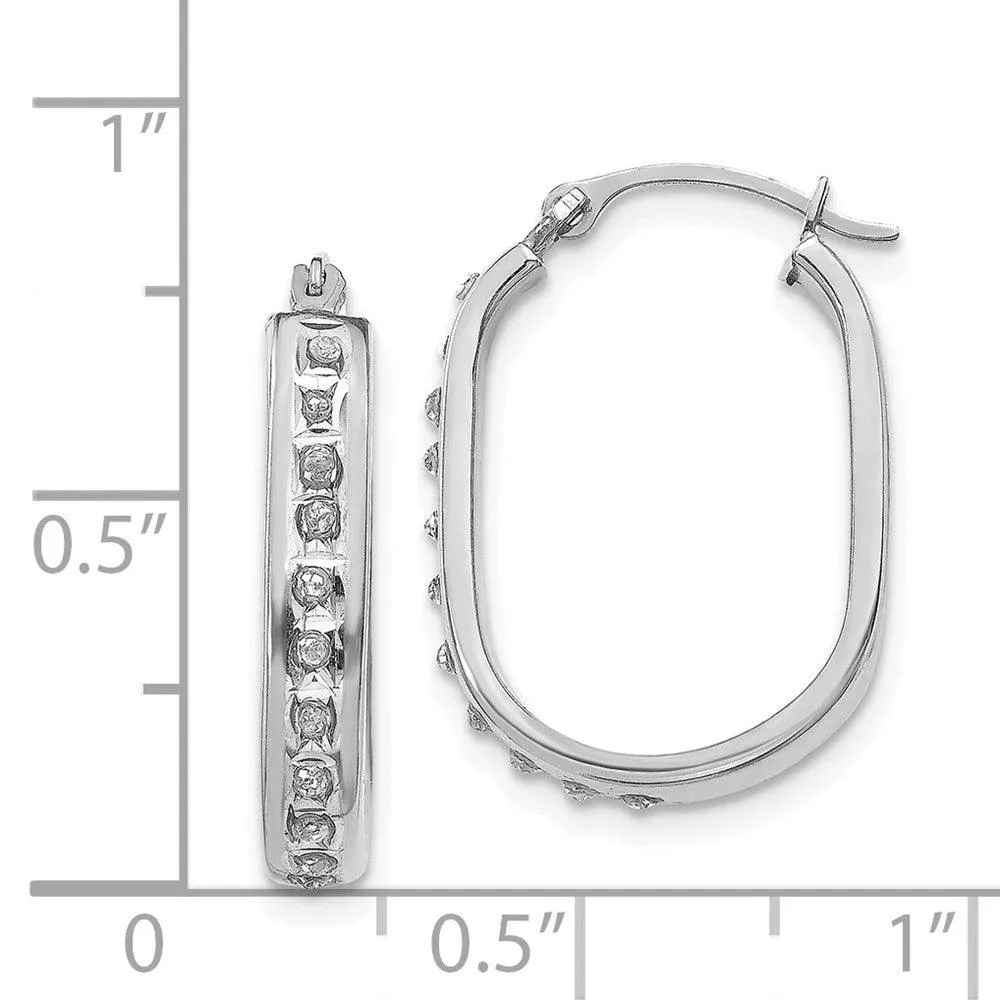 14k White Gold Diamond Fascination Squared Hinged Hoop Earrings