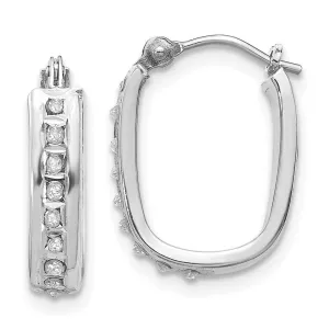 14k White Gold Diamond Fascination Squared Hinged Hoop Earrings