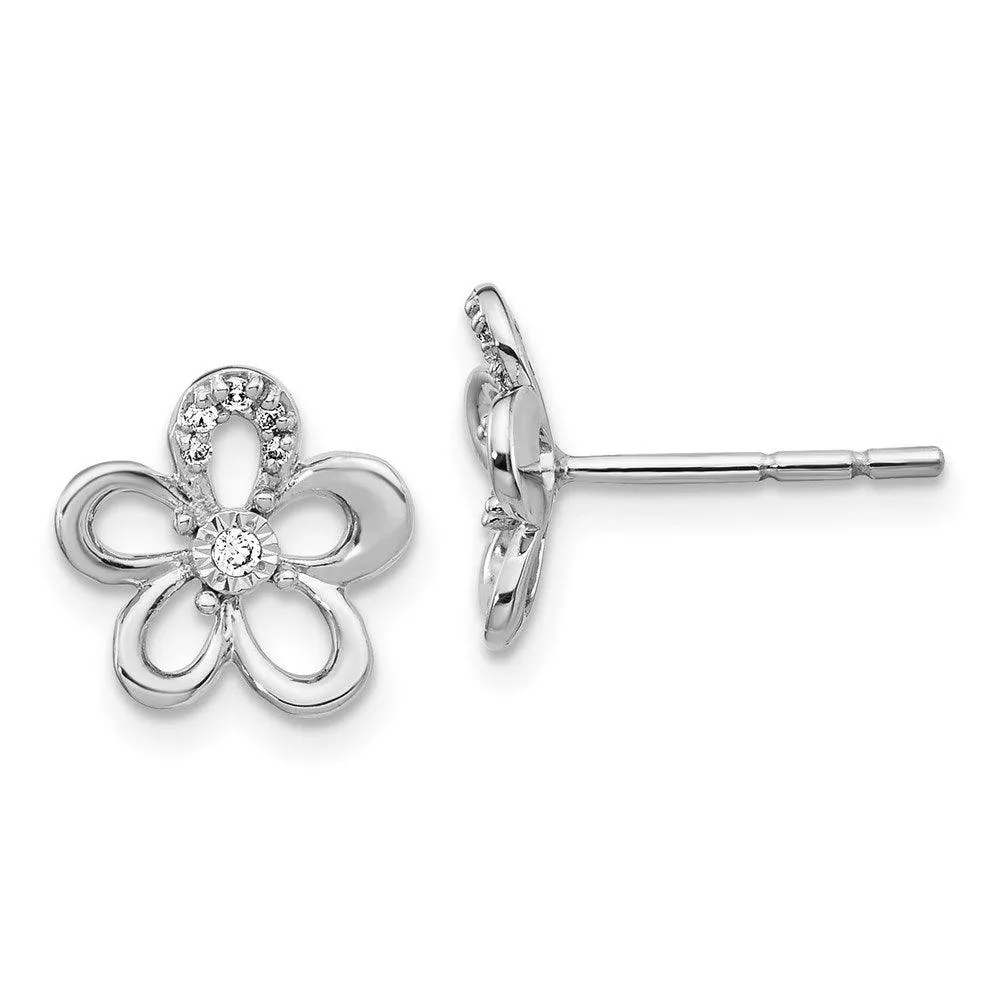 14k White Gold Diamond Flower Earrings