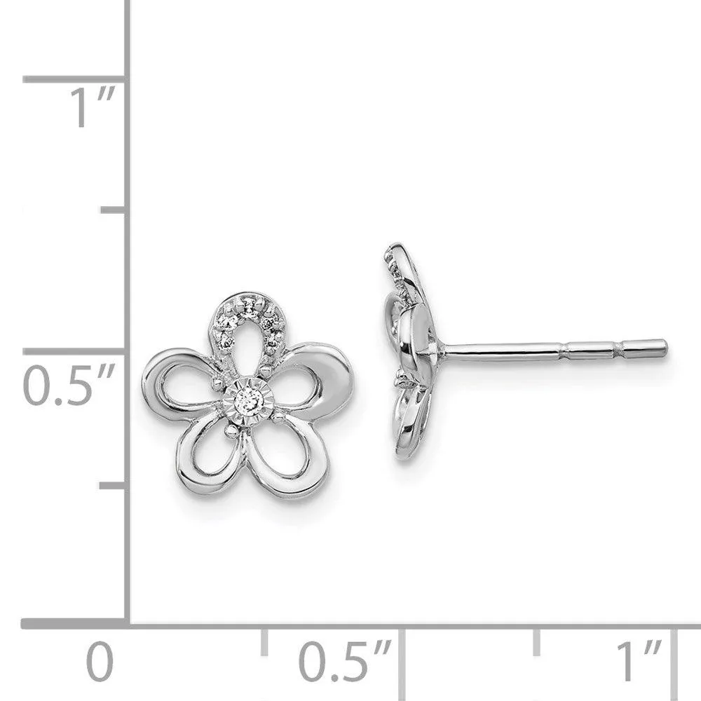 14k White Gold Diamond Flower Earrings
