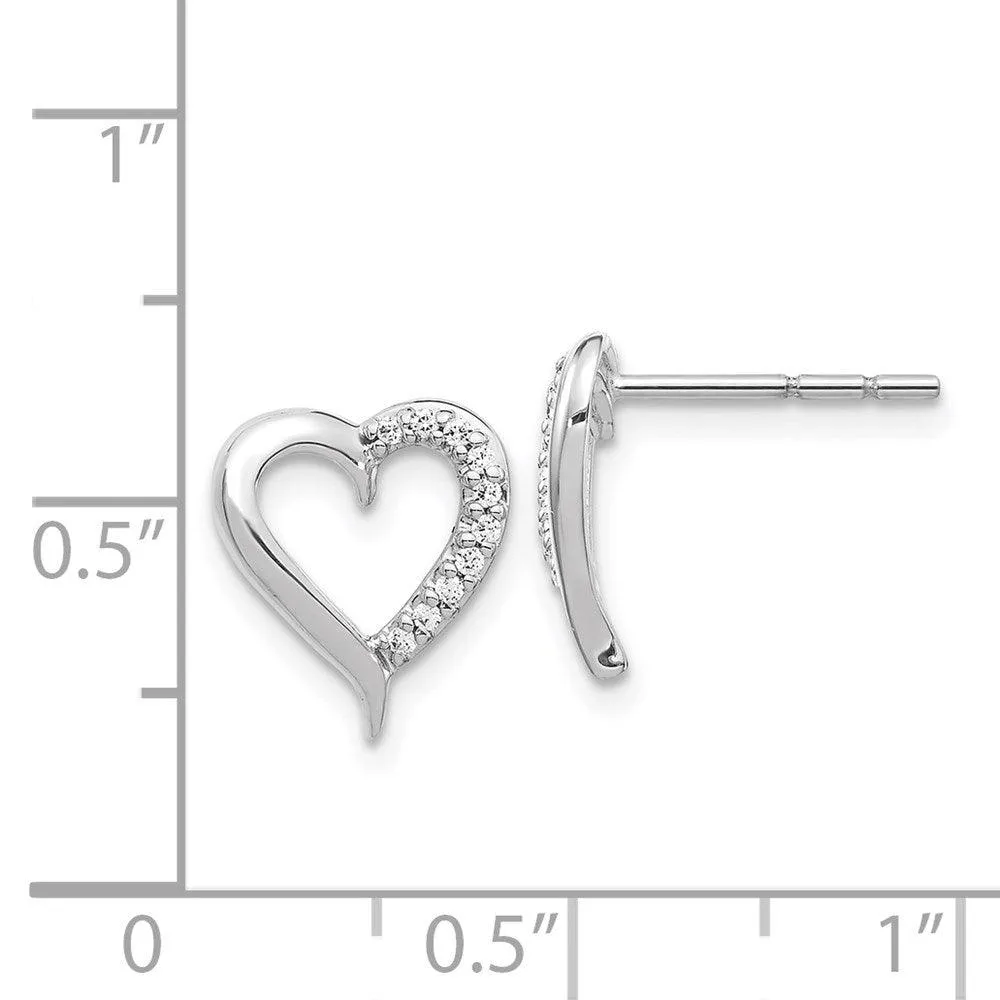 14k White Gold Diamond Heart Earrings