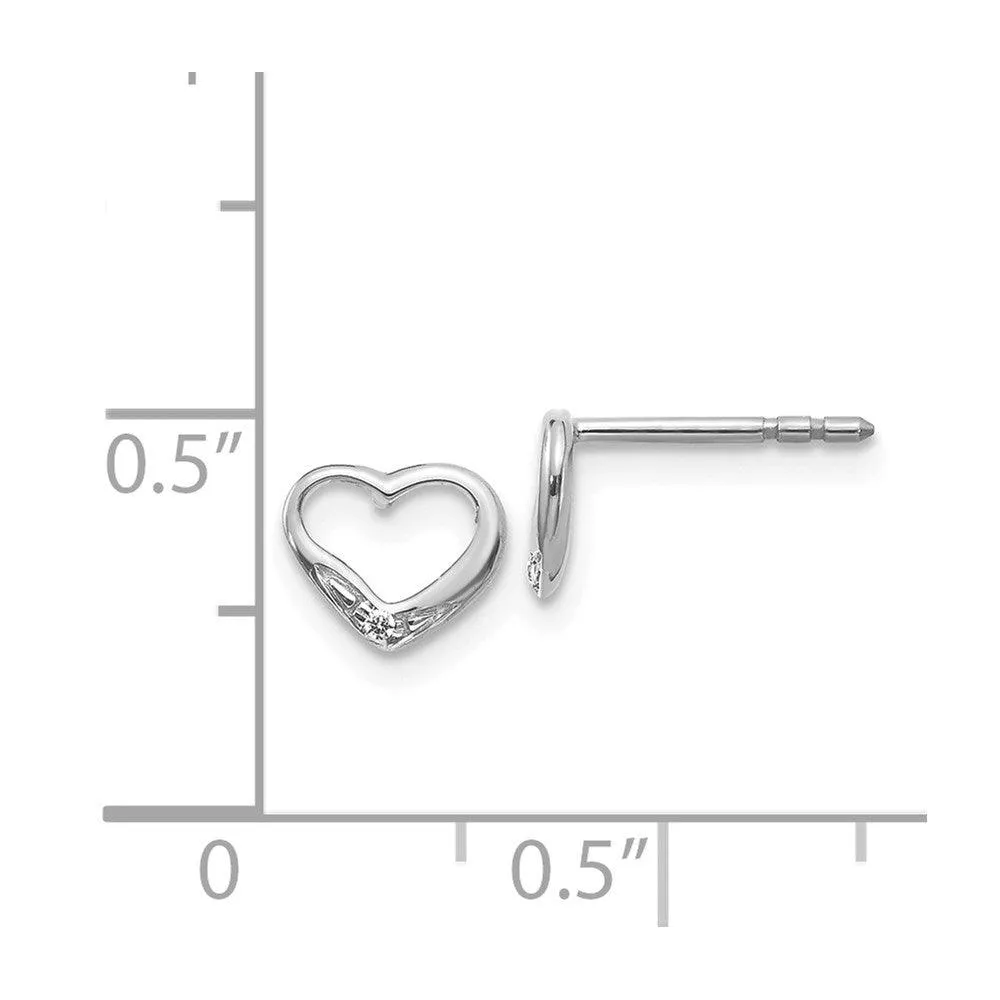 14k White Gold Diamond Heart Post Earrings