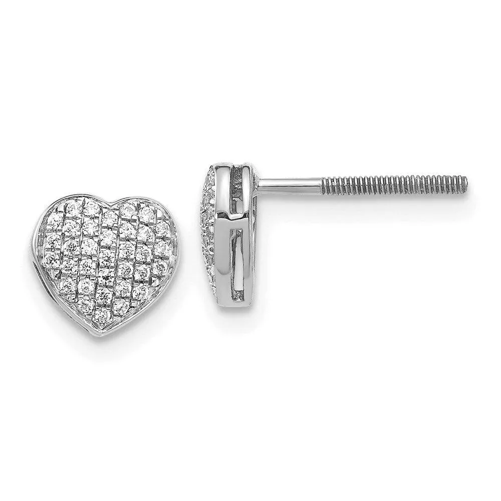 14k White Gold Diamond Heart Screw Back Post Earrings