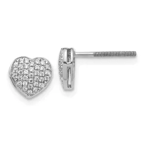 14k White Gold Diamond Heart Screw Back Post Earrings