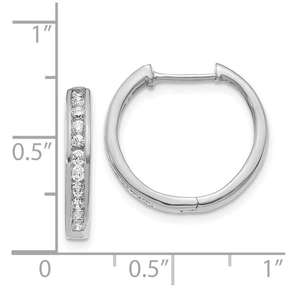 14k White Gold Diamond Hinged Hoop Earrings