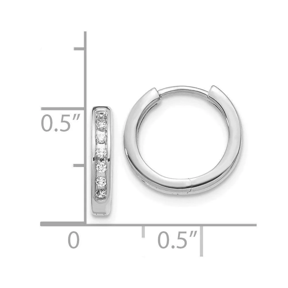 14K White Gold Diamond Hinged Hoop Earrings