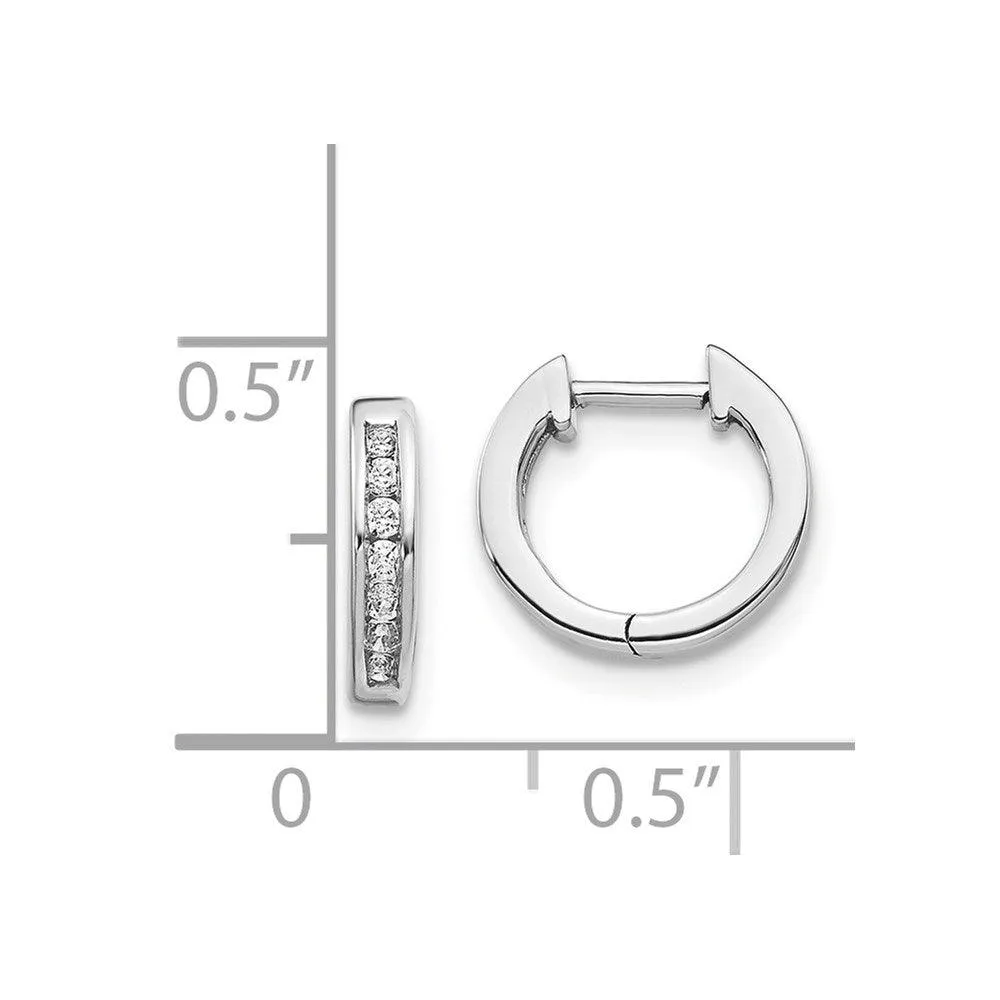 14K White Gold Diamond Hinged Hoop Earrings