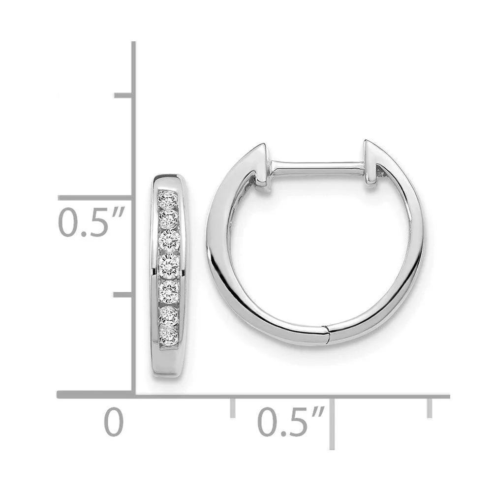 14K White Gold Diamond Hinged Hoop Earrings