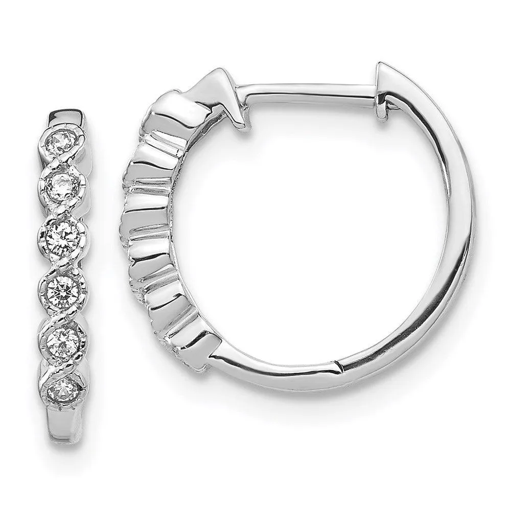 14k White Gold Diamond Hoop Earrings