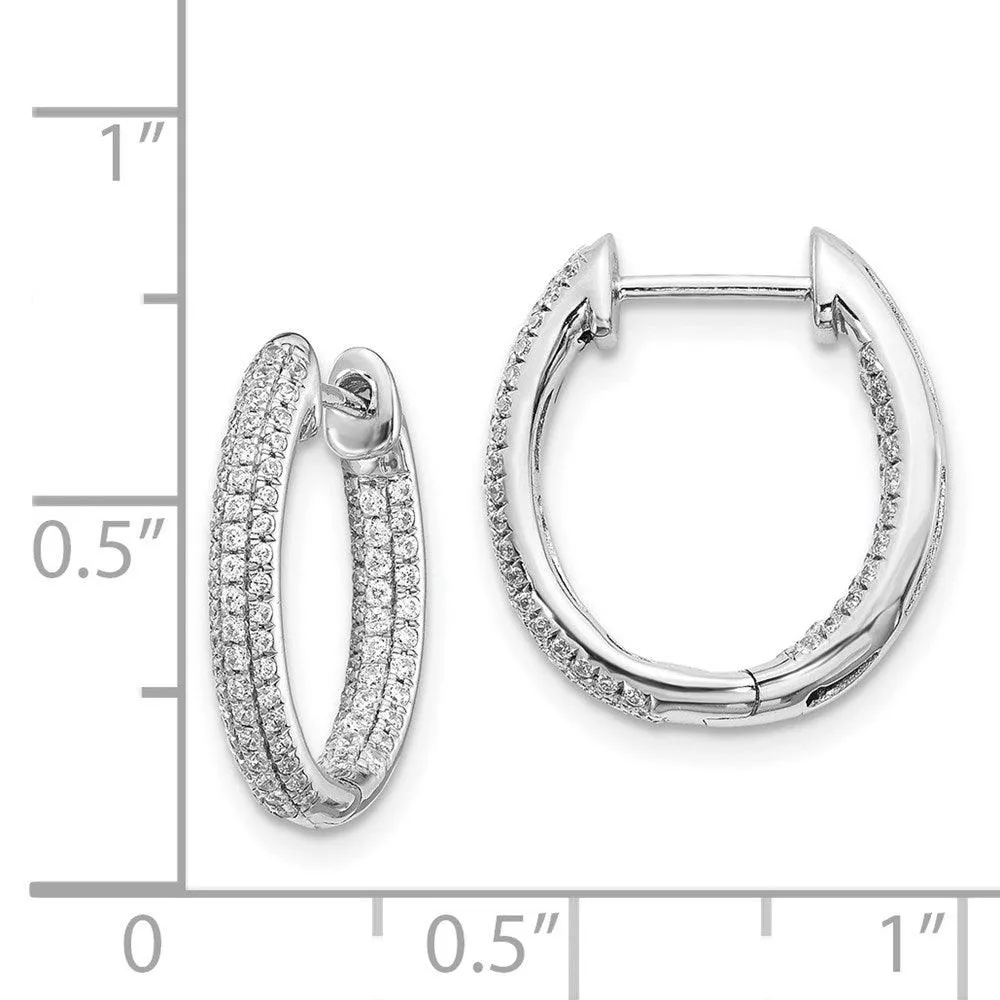 14k White Gold Diamond In-Out Hinged Hoop Earrings