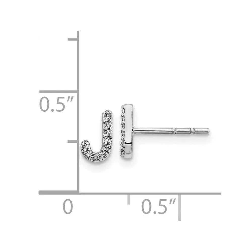 14k White Gold Diamond Initial J Earrings