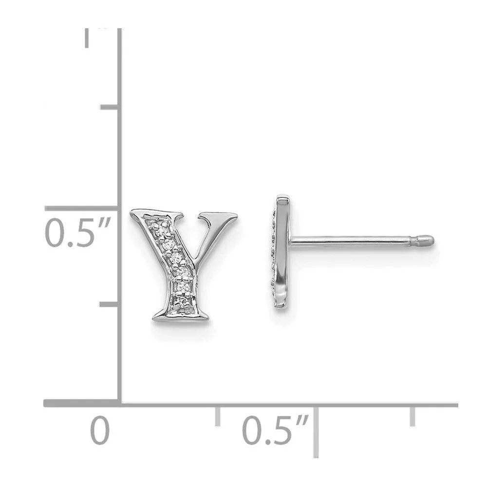 14k White Gold Diamond Initial Y Earrings