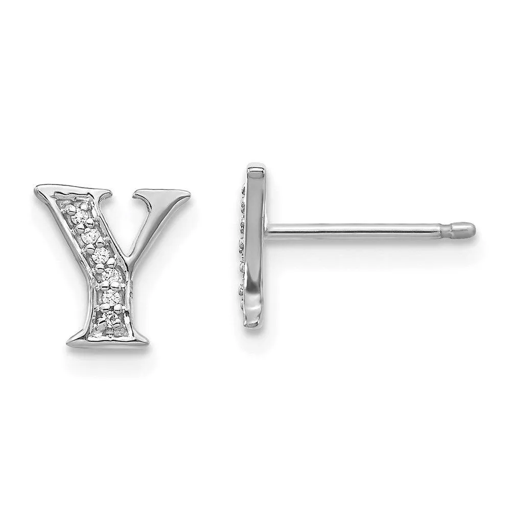 14k White Gold Diamond Initial Y Earrings