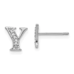 14k White Gold Diamond Initial Y Earrings