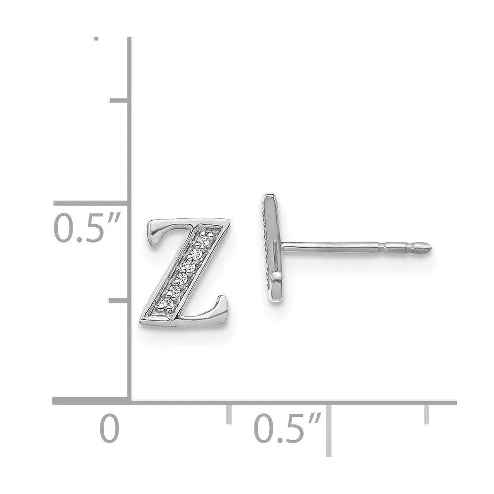 14k White Gold Diamond Initial Z Earrings