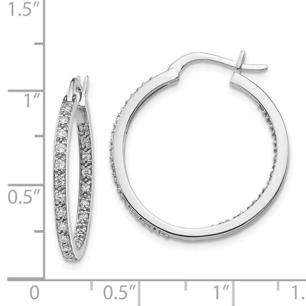14k White Gold Diamond In/Out Hoop Earrings