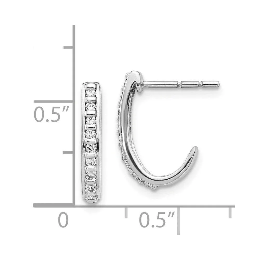 14K White Gold Diamond J-Hoop Post Earrings