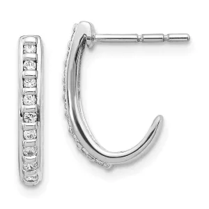 14K White Gold Diamond J-Hoop Post Earrings
