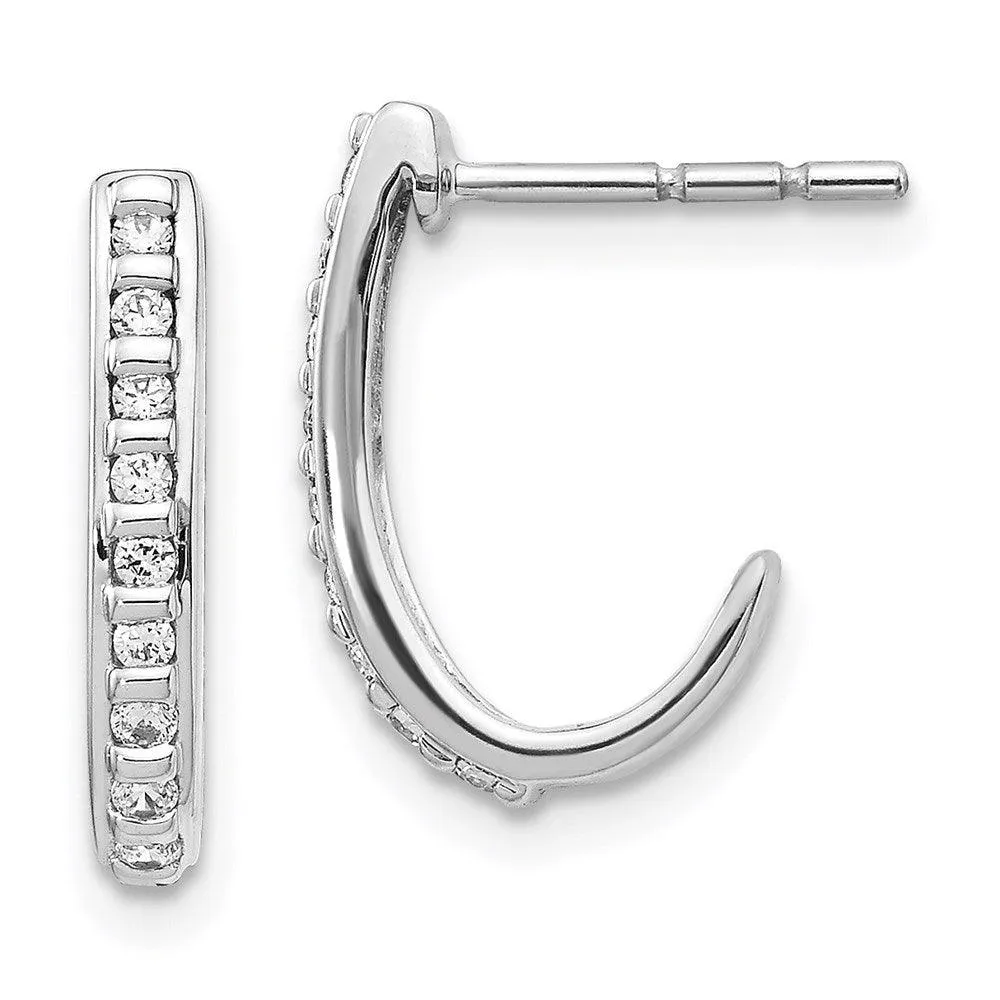 14K White Gold Diamond J-Hoop Post Earrings
