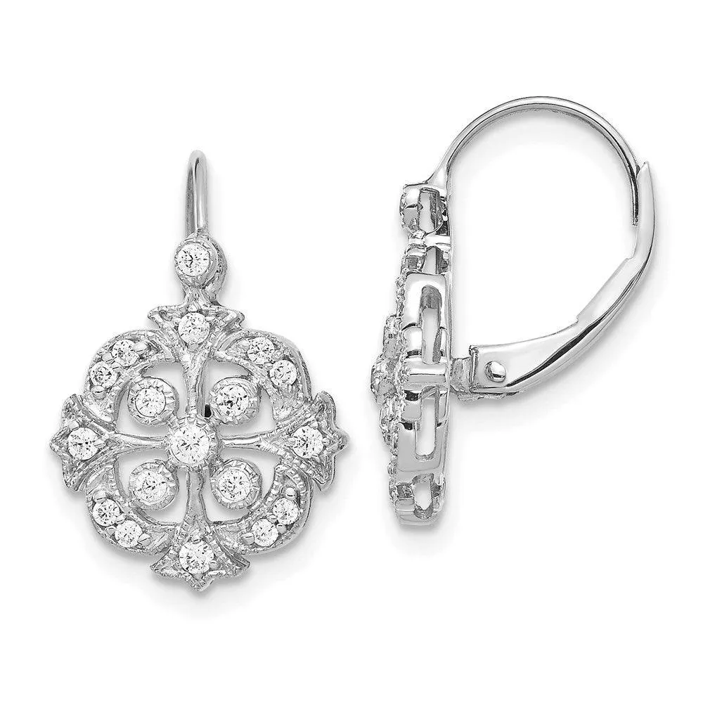 14k White Gold Diamond Leverback Earrings