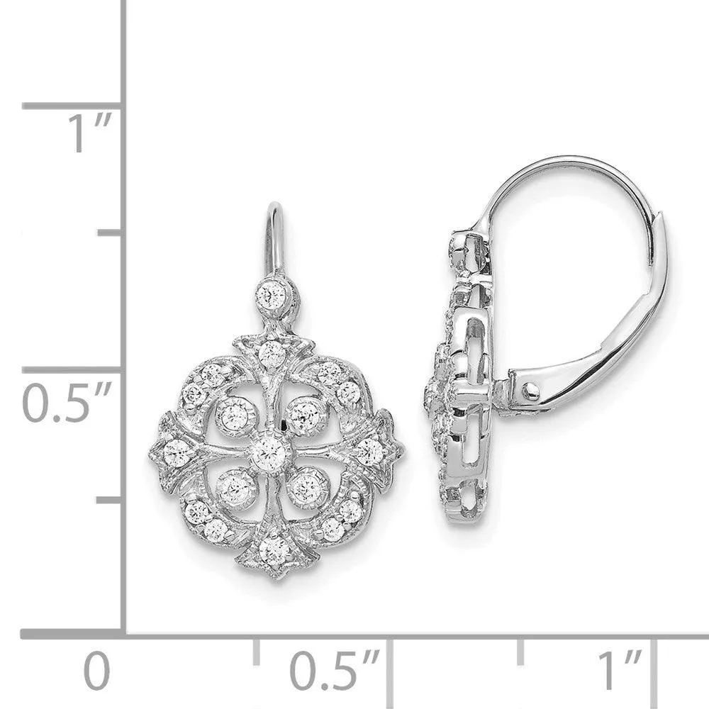 14k White Gold Diamond Leverback Earrings