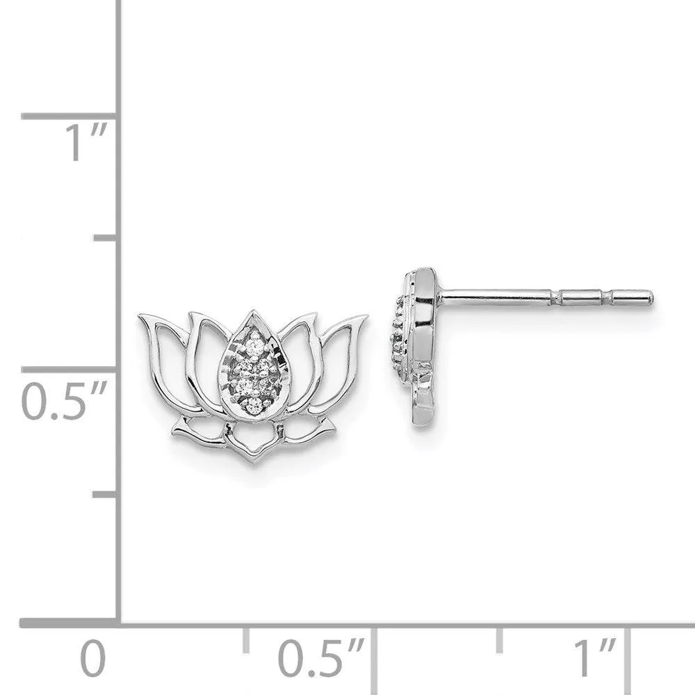 14k White Gold Diamond Lotus Flower Earrings