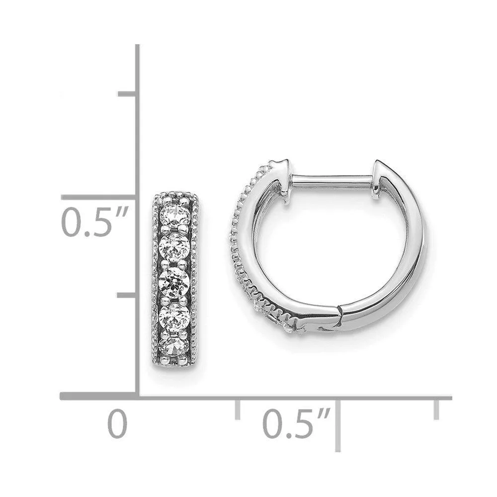 14k White Gold Diamond Milgrain Hoop Earrings