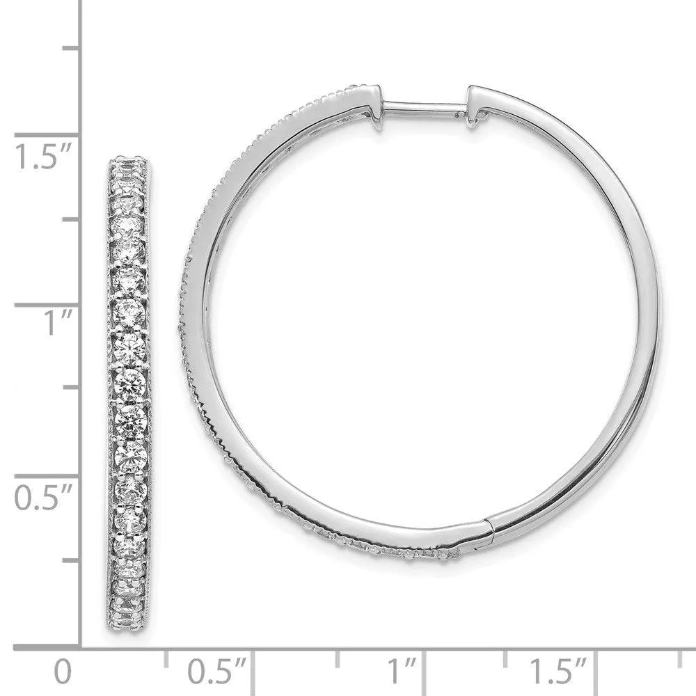 14k White Gold Diamond Milgrain Hoop Earrings