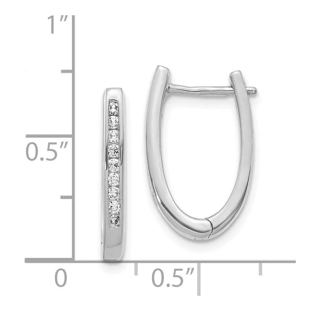 14k White Gold Diamond Oval Hoop Earrings