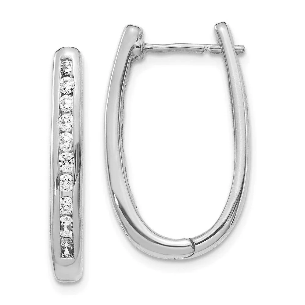 14k White Gold Diamond Oval Hoop Earrings