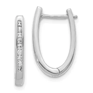 14k White Gold Diamond Oval Hoop Earrings