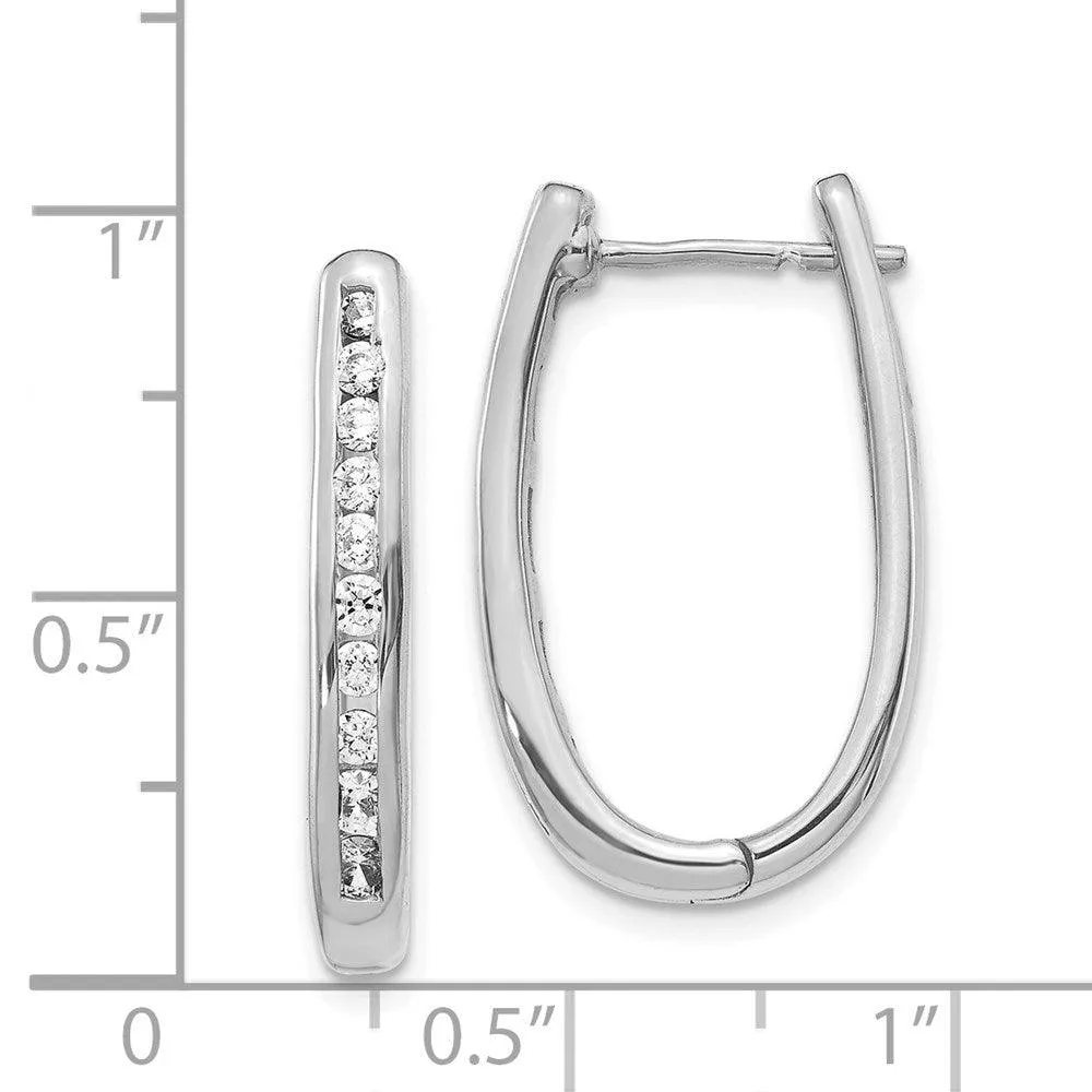 14k White Gold Diamond Oval Hoop Earrings