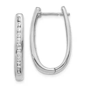 14k White Gold Diamond Oval Hoop Earrings