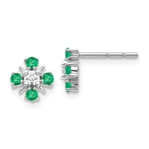 14k White Gold Emerald & Diamond Post Earrings